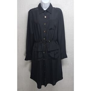Vtg Queens Collection Y2K Black Utility Dress M Office Siren CorpCore Cargo